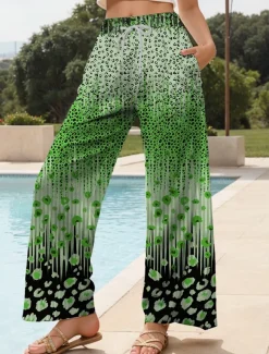 Women's Wide Leg Chinos Baggy Pants Vacation Vintage Fashion Full Length High Waist Graphic Leopard Geometric Printing Thermal Warm Soft Breathable Micro-elastic Vacation Street Causal Dark red