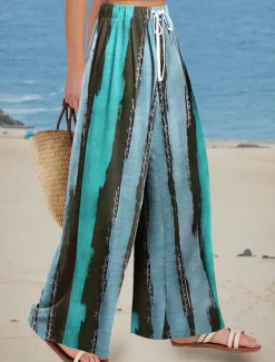 Women's Wide Leg Chinos Baggy Pants Vacation Vintage Fashion Full Length High Waist Floral Graphic Abstract Printing Soft Breathable Micro-elastic Vacation Street Causal Red Blue Orange Summer Spring