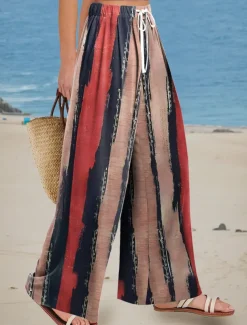 Women's Wide Leg Chinos Baggy Pants Vacation Vintage Fashion Full Length High Waist Floral Graphic Abstract Printing Soft Breathable Micro-elastic Vacation Street Causal Red Blue Orange Summer Spring