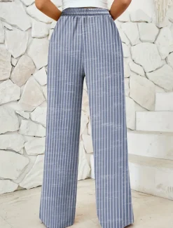 Women's Wide Leg Chinos Baggy Pants Vacation Vintage Fashion Full Length High Waist Graphic Striped Printing Micro-elastic Formal Vacation Street Violet Robin's Egg Blue Green Summer Spring Regular