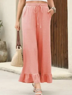 Women's Wide Leg Chinos Cropped Pants Basic Casual Ankle-Length High Waist Plain Pocket Elastic Waistband Comfy Soft Comfortable Micro-elastic Outdoor Street Black Pink Navy Blue Blue Summer Spring