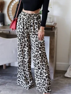 Women's Wide Leg Chinos Fashion Streetwear Full Length High Waist Leopard Pocket Elastic Waistband Comfy Soft Comfortable Micro-elastic Outdoor Street Leopard Summer Spring Fall Regular Fit