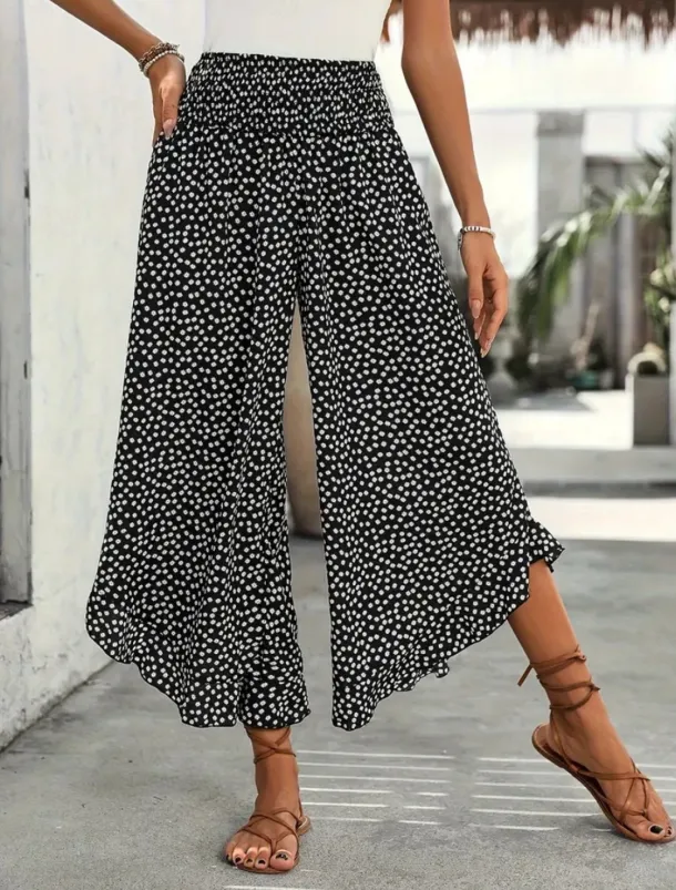 Women's Wide Leg Chinos Fashion Streetwear Full Length High Waist Polka Dot Pocket Elastic Waistband Print Comfy Soft Comfortable Micro-elastic Outdoor Street Black Red Green Spring Fall Regular Fit