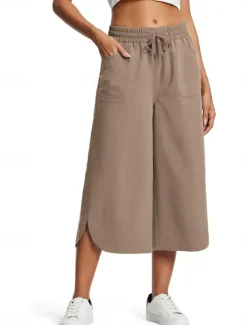 Women's Wide Leg Chinos Fashion Streetwear Calf-Length High Waist Plain Pocket Elastic Waistband Comfy Soft Comfortable Micro-elastic Outdoor Street Navy-blue Army Green Black Blue Summer Spring