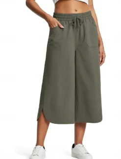 Women's Wide Leg Chinos Fashion Streetwear Calf-Length High Waist Plain Pocket Elastic Waistband Comfy Soft Comfortable Micro-elastic Outdoor Street Navy-blue Army Green Black Blue Summer Spring