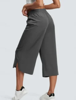 Women's Wide Leg Chinos Fashion Streetwear Calf-Length High Waist Plain Pocket Elastic Waistband Comfy Soft Comfortable Micro-elastic Outdoor Street Navy-blue Army Green Black Blue Summer Spring