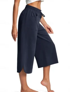 Women's Wide Leg Chinos Fashion Streetwear Calf-Length High Waist Plain Pocket Elastic Waistband Comfy Soft Comfortable Micro-elastic Outdoor Street Navy-blue Army Green Black Blue Summer Spring