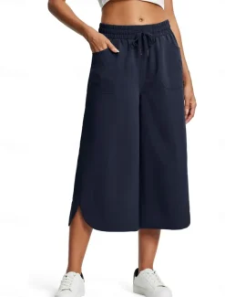 Women's Wide Leg Chinos Fashion Streetwear Calf-Length High Waist Plain Pocket Elastic Waistband Comfy Soft Comfortable Micro-elastic Outdoor Street Navy-blue Army Green Black Blue Summer Spring