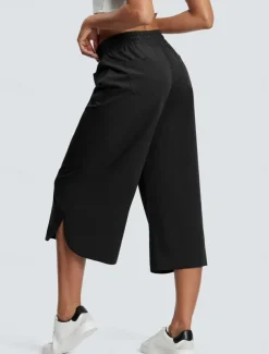 Women's Wide Leg Chinos Fashion Streetwear Calf-Length High Waist Plain Pocket Elastic Waistband Comfy Soft Comfortable Micro-elastic Outdoor Street Navy-blue Army Green Black Blue Summer Spring