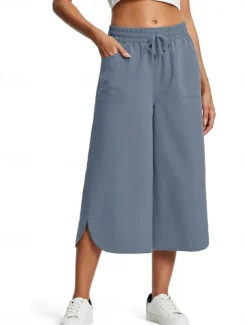 Women's Wide Leg Chinos Fashion Streetwear Calf-Length High Waist Plain Pocket Elastic Waistband Comfy Soft Comfortable Micro-elastic Outdoor Street Navy-blue Army Green Black Blue Summer Spring