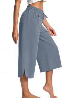 Women's Wide Leg Chinos Fashion Streetwear Calf-Length High Waist Plain Pocket Elastic Waistband Comfy Soft Comfortable Micro-elastic Outdoor Street Navy-blue Army Green Black Blue Summer Spring