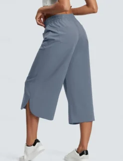 Women's Wide Leg Chinos Fashion Streetwear Calf-Length High Waist Plain Pocket Elastic Waistband Comfy Soft Comfortable Micro-elastic Outdoor Street Navy-blue Army Green Black Blue Summer Spring