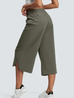 Women's Wide Leg Chinos Fashion Streetwear Calf-Length High Waist Plain Pocket Elastic Waistband Comfy Soft Comfortable Micro-elastic Outdoor Street Navy-blue Army Green Black Blue Summer Spring