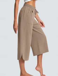 Women's Wide Leg Chinos Fashion Streetwear Calf-Length High Waist Plain Pocket Elastic Waistband Comfy Soft Comfortable Micro-elastic Outdoor Street Navy-blue Army Green Black Blue Summer Spring