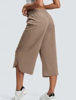 Women's Wide Leg Chinos Fashion Streetwear Calf-Length High Waist Plain Pocket Elastic Waistband Comfy Soft Comfortable Micro-elastic Outdoor Street Navy-blue Army Green Black Blue Summer Spring