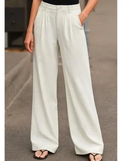 Women's Wide Leg Chinos Pants Trousers Basic Casual Full Length High Waist Plain Comfort Outdoor Inelastic Vacation Street Daily Pink Beige Gray Light Blue Summer Spring Loose Fit