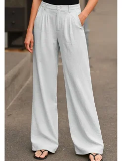 Women's Wide Leg Chinos Pants Trousers Basic Casual Full Length High Waist Plain Comfort Outdoor Inelastic Vacation Street Daily Pink Beige Gray Light Blue Summer Spring Loose Fit