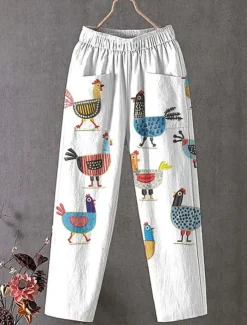 Women's Wide Leg Chinos Slacks Vacation Vintage Ethnic Style Full Length High Waist Floral Graphic Animal Pocket Comfy Breathability Lightweight Inelastic Outdoor Vacation Causal White Blue Summer