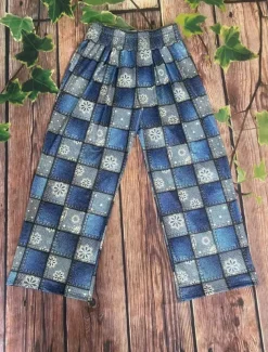 Women's Wide Leg Chinos Vacation Vintage Ethnic Style Long High Waist Graphic Plaid Checkered Pocket Elastic Waistband Comfy Soft Comfortable Micro-elastic Outdoor Street Blue Orange Summer Spring