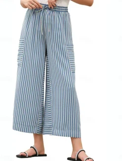 Women's Wide Leg Chinos Vacation Fashion Streetwear Full Length High Waist Plain Elastic Waistband Printing Comfy Soft Comfortable Micro-elastic Outdoor Vacation Street Orange red Blue Orange Green