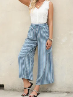 Women's Wide Leg Chinos Vacation Fashion Streetwear Full Length High Waist Plain Elastic Waistband Printing Comfy Soft Comfortable Micro-elastic Outdoor Vacation Street Orange red Blue Orange Green