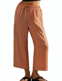Women's Wide Leg Chinos Vacation Fashion Streetwear Full Length High Waist Plain Elastic Waistband Printing Comfy Soft Comfortable Micro-elastic Outdoor Vacation Street Orange red Blue Orange Green