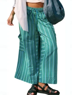 Women's Wide Leg Chinos Vacation Fashion Streetwear Full Length High Waist Plain Elastic Waistband Printing Comfy Soft Comfortable Micro-elastic Outdoor Vacation Street Orange red Blue Orange Green