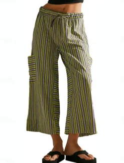 Women's Wide Leg Chinos Vacation Fashion Streetwear Full Length High Waist Plain Elastic Waistband Printing Comfy Soft Comfortable Micro-elastic Outdoor Vacation Street Orange red Blue Orange Green