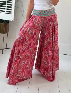 Women's Wide Leg Chinos Vacation Hawaiian Full Length High Waist Paisley Elastic Waistband Printing Comfy Soft Comfortable Micro-elastic Outdoor Street Red Green Summer Spring Regular Fit