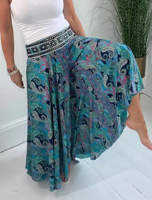 Women's Wide Leg Chinos Vacation Hawaiian Full Length High Waist Paisley Elastic Waistband Printing Comfy Soft Comfortable Micro-elastic Outdoor Street Red Green Summer Spring Regular Fit