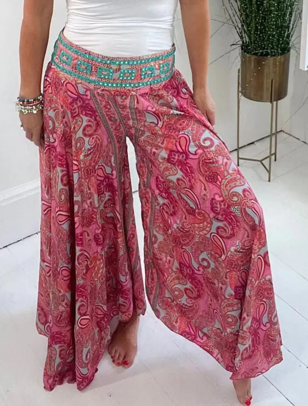 Women's Wide Leg Chinos Vacation Hawaiian Full Length High Waist Paisley Elastic Waistband Printing Comfy Soft Comfortable Micro-elastic Outdoor Street Red Green Summer Spring Regular Fit