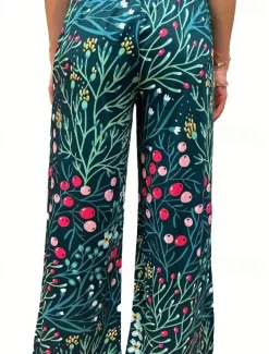 Women's Wide Leg Cotton Linen Pants Slacks Streetwear Casual Full Length Natural Floral Pocket Printing Comfy Outdoor Outdoor Vacation Street Black Grey Orange red Forest Green Depression Green Summer