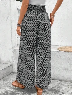 Women's Wide Leg Pants Trousers Streetwear Casual Long High Waist Geometic Pocket Printing Elastic Drawstring Design Breathability Soft Micro-elastic Vacation Street Daily Wear Cuticolor Black White