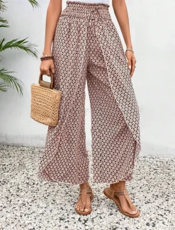 Women's Wide Leg Pants Trousers Streetwear Casual Long High Waist Geometic Pocket Printing Elastic Drawstring Design Breathability Soft Micro-elastic Vacation Street Daily Wear Cuticolor Black White