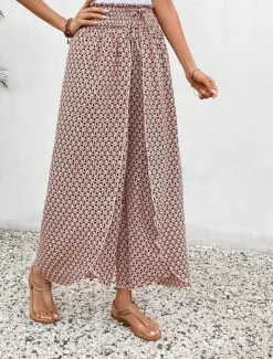 Women's Wide Leg Pants Trousers Streetwear Casual Long High Waist Geometic Pocket Printing Elastic Drawstring Design Breathability Soft Micro-elastic Vacation Street Daily Wear Cuticolor Black White