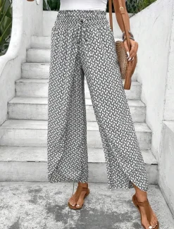 Women's Wide Leg Pants Trousers Streetwear Casual Long High Waist Geometic Pocket Printing Elastic Drawstring Design Breathability Soft Micro-elastic Vacation Street Daily Wear Cuticolor Black White