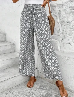 Women's Wide Leg Pants Trousers Streetwear Casual Long High Waist Geometic Pocket Printing Elastic Drawstring Design Breathability Soft Micro-elastic Vacation Street Daily Wear Cuticolor Black White