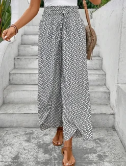 Women's Wide Leg Pants Trousers Streetwear Casual Long High Waist Geometic Pocket Printing Elastic Drawstring Design Breathability Soft Micro-elastic Vacation Street Daily Wear Cuticolor Black White