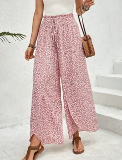 Women's Wide Leg Pants Trousers Streetwear Casual Long High Waist Geometic Pocket Printing Elastic Drawstring Design Breathability Soft Micro-elastic Vacation Street Daily Wear Cuticolor Black White