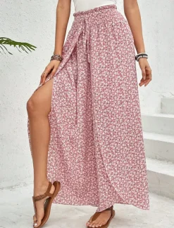 Women's Wide Leg Pants Trousers Streetwear Casual Long High Waist Geometic Pocket Printing Elastic Drawstring Design Breathability Soft Micro-elastic Vacation Street Daily Wear Cuticolor Black White