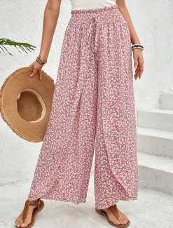 Women's Wide Leg Pants Trousers Streetwear Casual Long High Waist Geometic Pocket Printing Elastic Drawstring Design Breathability Soft Micro-elastic Vacation Street Daily Wear Cuticolor Black White