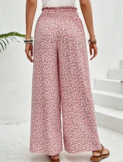 Women's Wide Leg Pants Trousers Streetwear Casual Long High Waist Geometic Pocket Printing Elastic Drawstring Design Breathability Soft Micro-elastic Vacation Street Daily Wear Cuticolor Black White