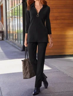 Women's Wide Leg Work Dress Pants Trousers Black Fashion Casual Daily Wide Leg Full Length Comfort Plain S M L XL 2XL