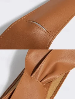 Women's Wide Red Faux Leather Obi Belt – Elegant Waist Cincher with Tie Knot Design for Dresses and Outerwear