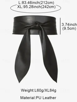Women's Wide Red Faux Leather Obi Belt – Elegant Waist Cincher with Tie Knot Design for Dresses and Outerwear