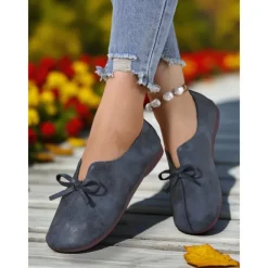 Women's Wide Toe Brown Ballet Flats with Bow Accent – Vintage-Inspired Comfort Shoes for Autumn Walks, Country Gatherings and Daily Commuting