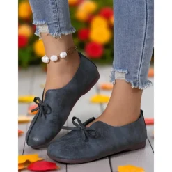 Women's Wide Toe Brown Ballet Flats with Bow Accent – Vintage-Inspired Comfort Shoes for Autumn Walks, Country Gatherings and Daily Commuting