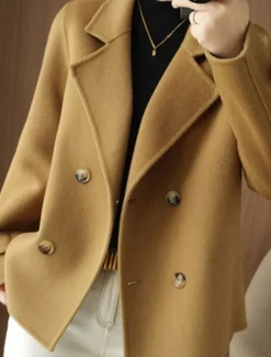 Women's Winter Blazer Coat Fall Double Breasted Lapel Jacket Wool Blend Short Coat with Pockets Warm Black White Camel