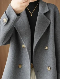 Women's Winter Blazer Coat Fall Double Breasted Lapel Jacket Wool Blend Short Coat with Pockets Warm Black White Camel