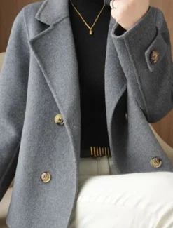 Women's Winter Blazer Coat Fall Double Breasted Lapel Jacket Wool Blend Short Coat with Pockets Warm Black White Camel